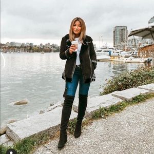 COPY - TOPSHOP Biker Jacket - Black Faux Suede - US 2/4